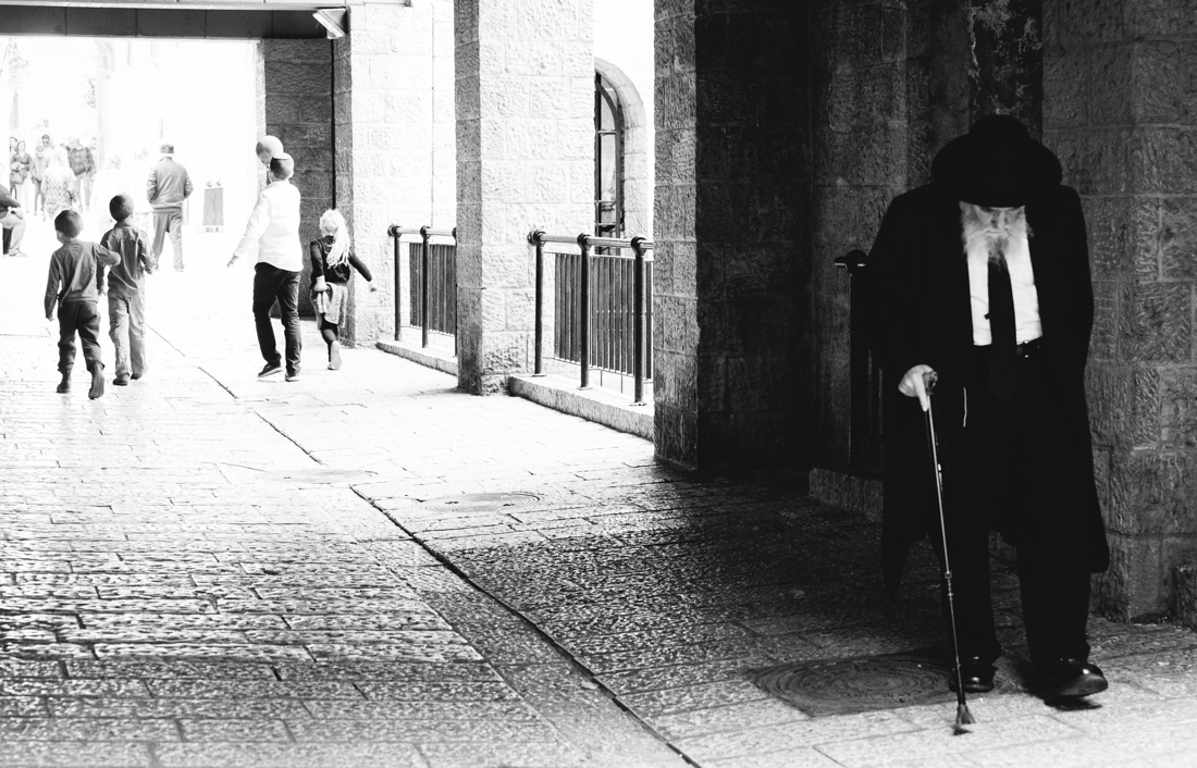 Orthodox Jewish Man and children at Jerusalem's Jewish Quarter
