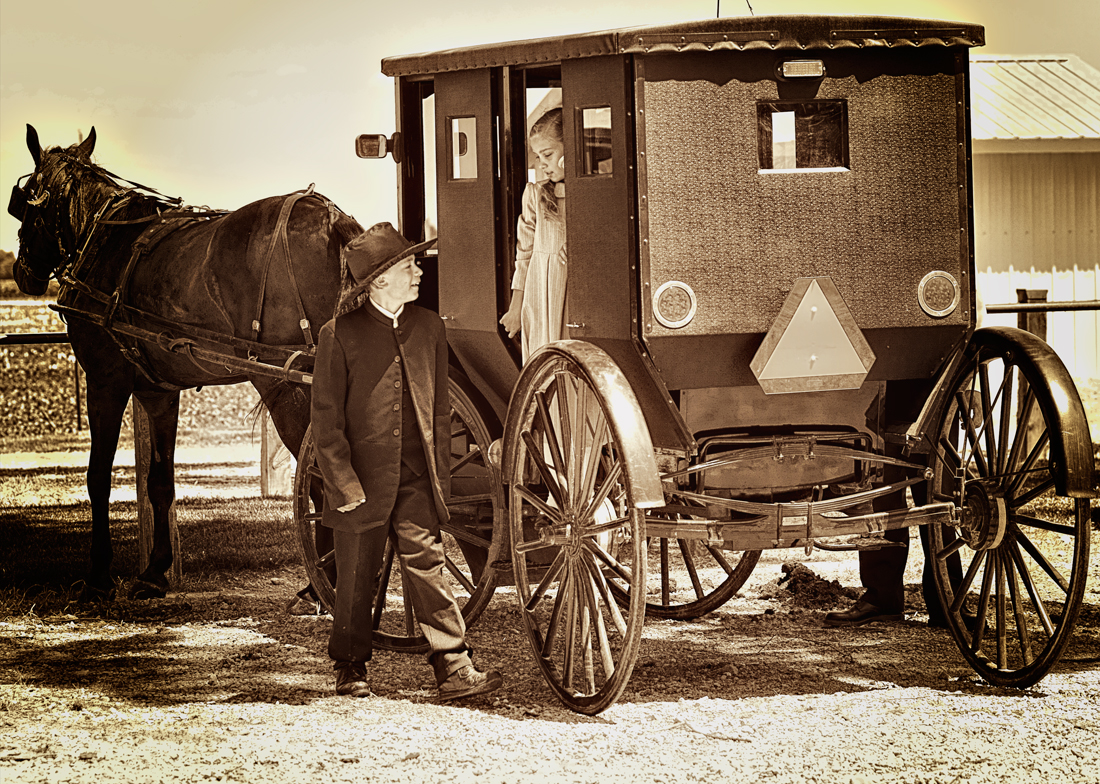 Old Order Amish Children with Buggies