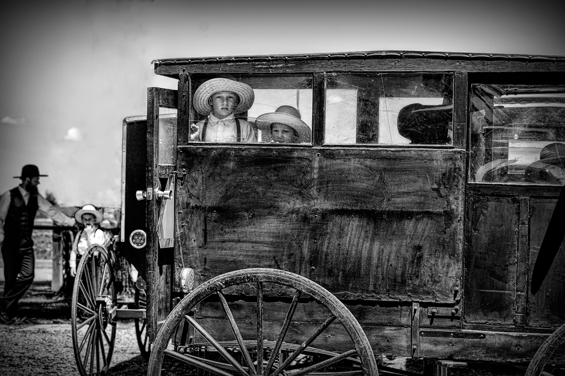 Old Order Amish Children with Buggies