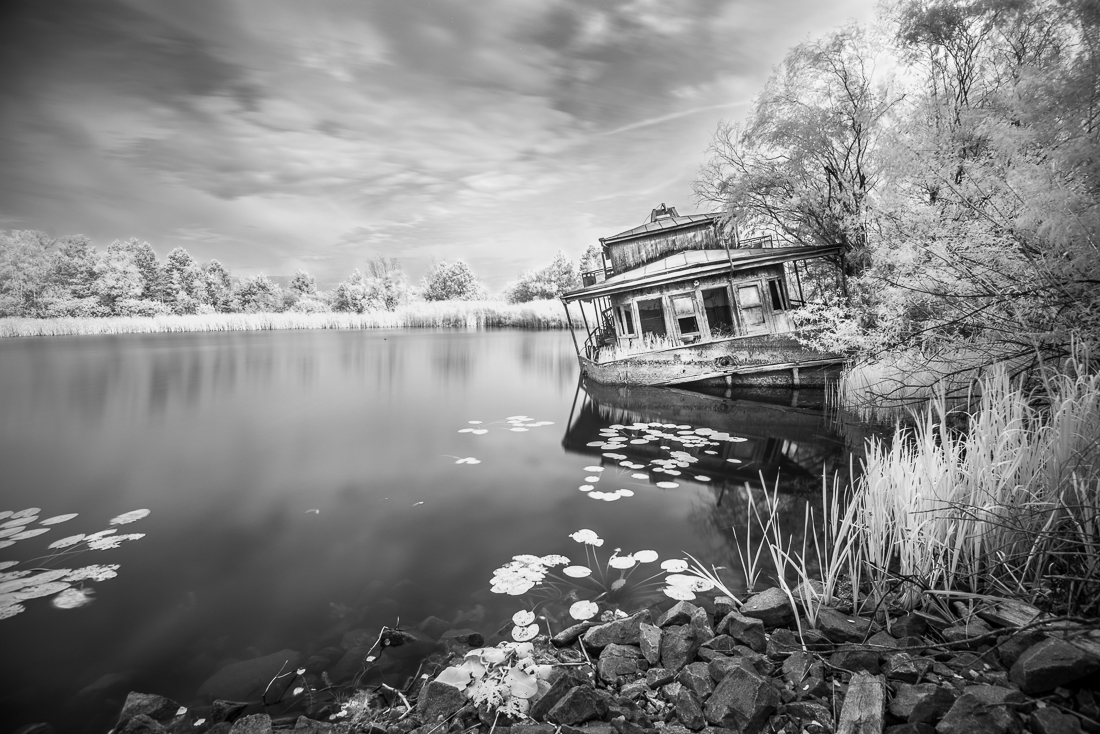 A half sunken ship in Pripyat