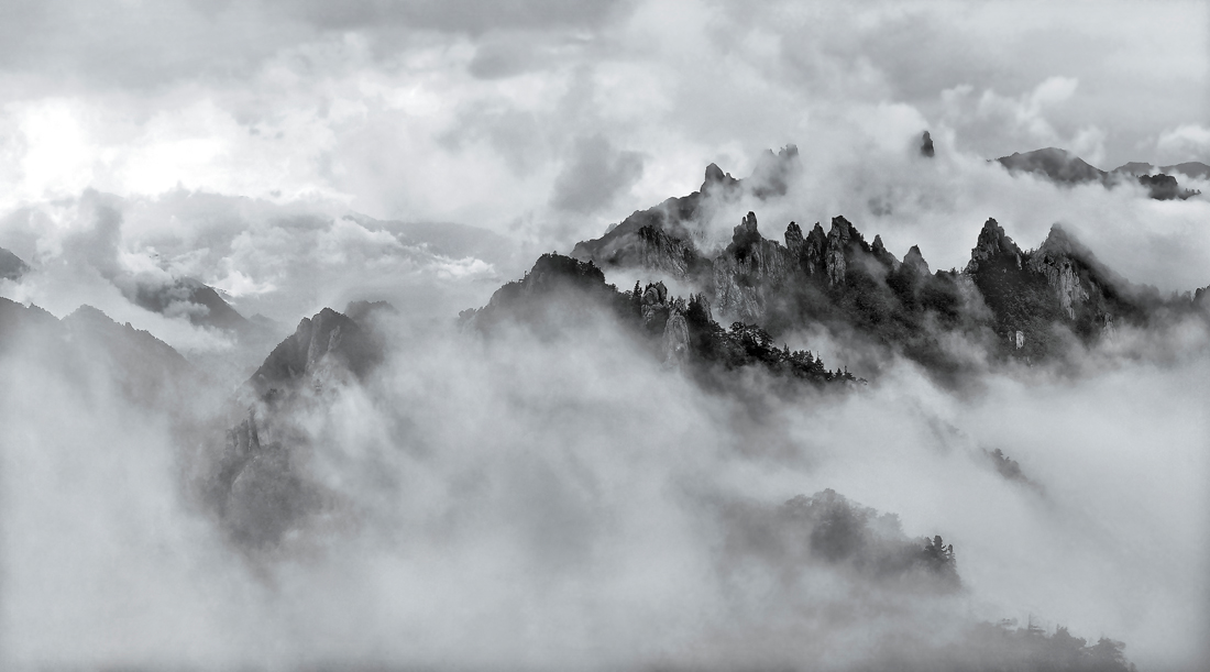 Mountain floating in the clouds
