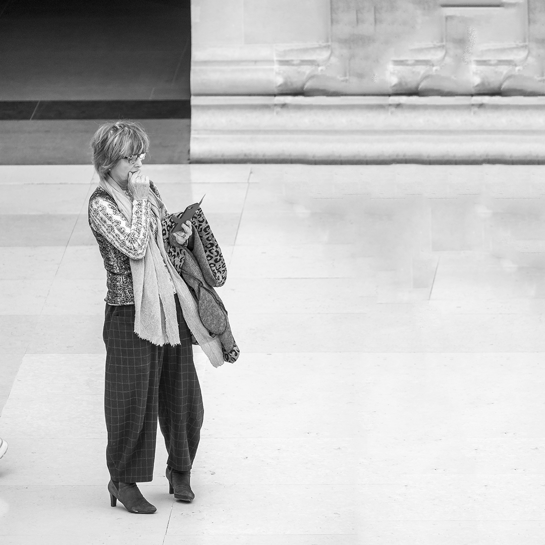 Contemplation in the Great Court of the British Museum, London.