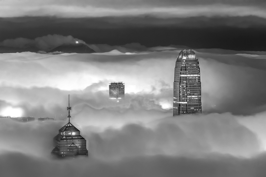 Misty cityscape of Hong Kong