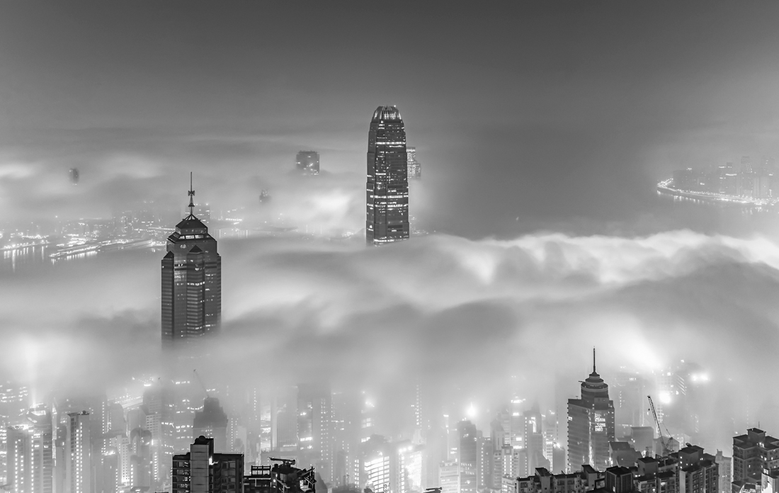 Misty cityscape of Hong Kong