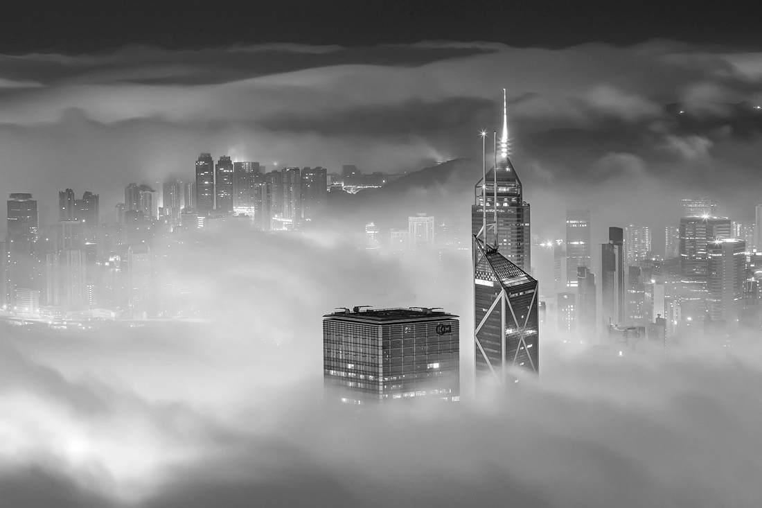 Misty cityscape of Hong Kong