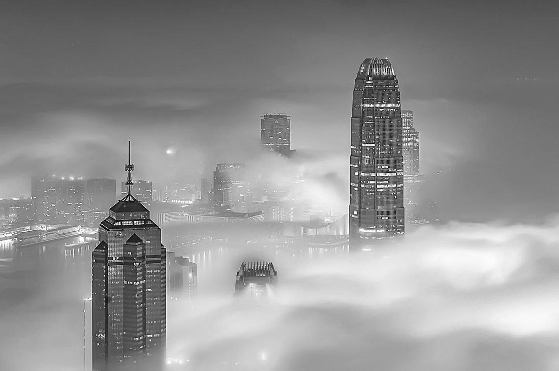 Misty cityscape of Hong Kong