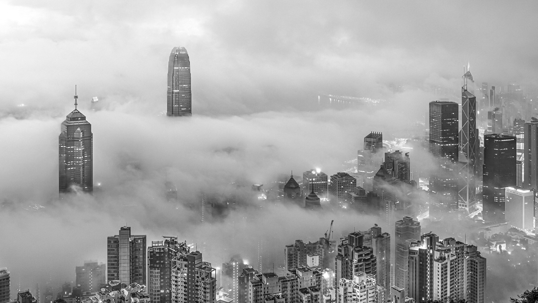 Misty cityscape of Hong Kong