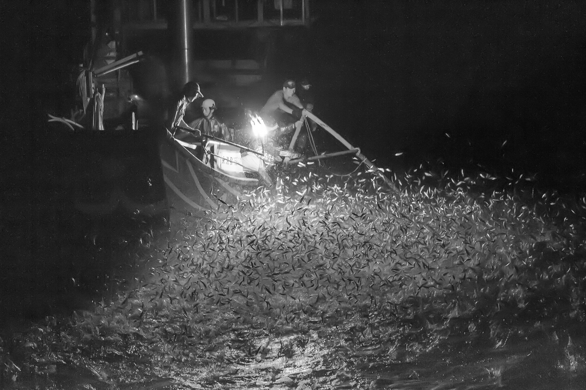 Disappearing fishing boat at night