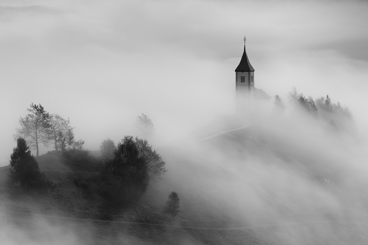 Churches, fog, clouds