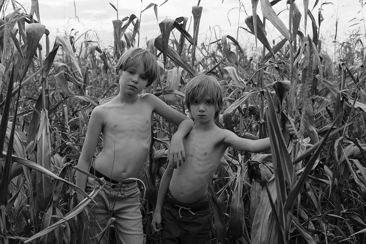 Brothers in a field of corn