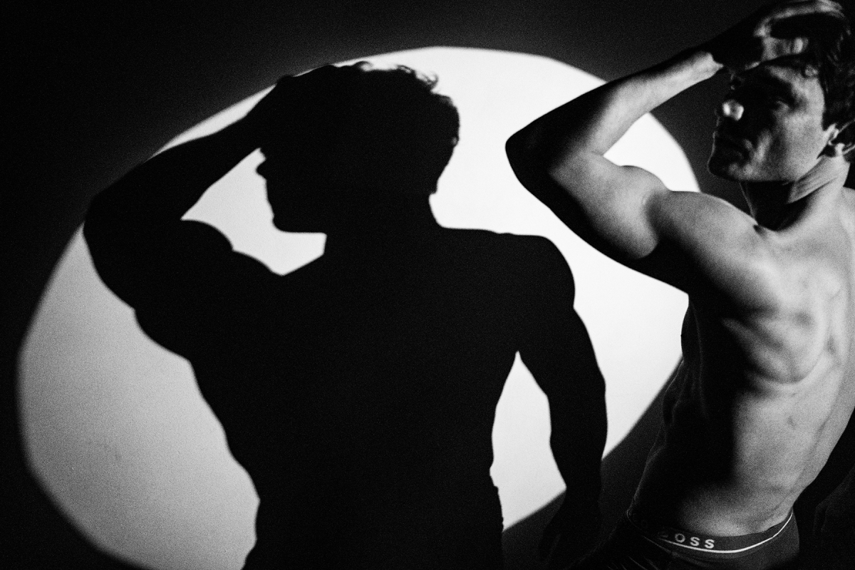Portraits of male model in my studio in hard light