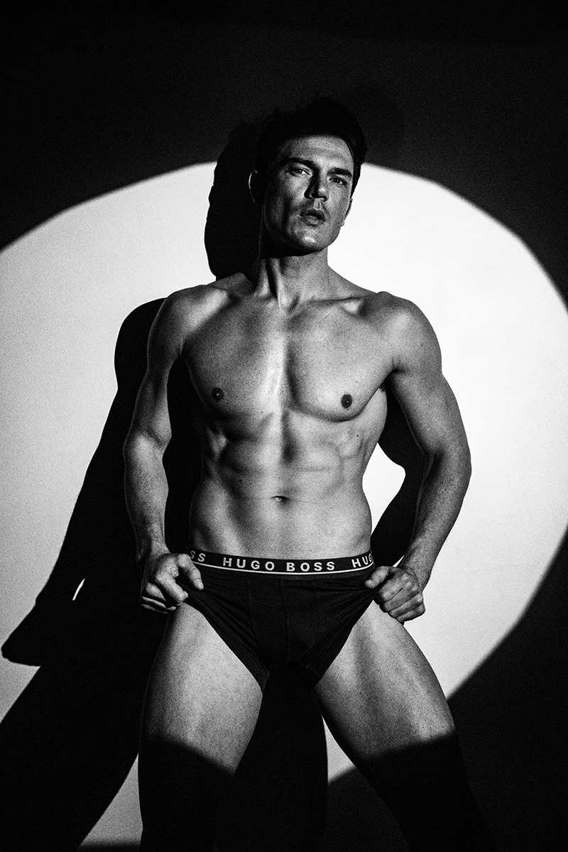 Portraits of male model in my studio in hard light