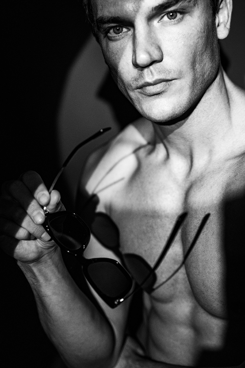 Portraits of male model in my studio in hard light
