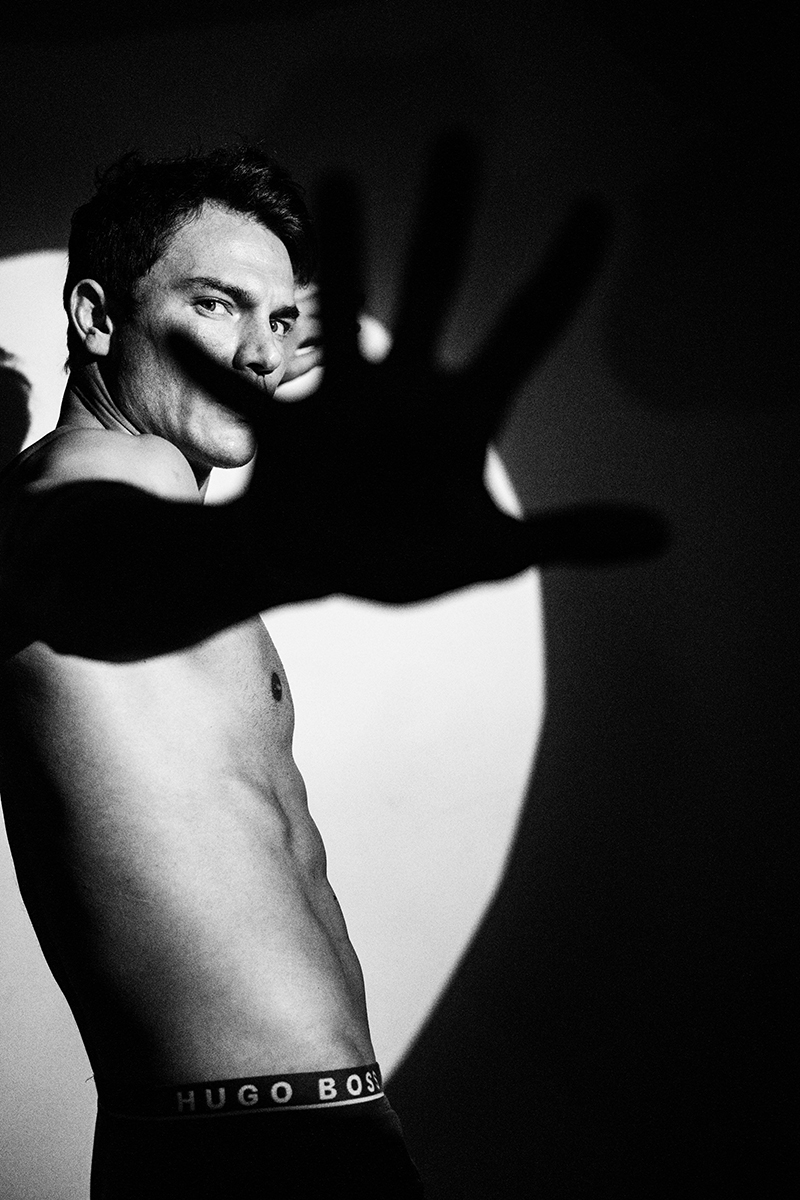 Portraits of male model in my studio in hard light