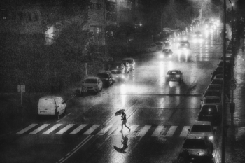 Hasty Crossing in the Rain