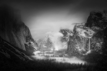 Mist-shrouded Yosemite Valley